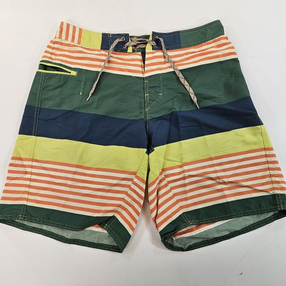 PATAGONIA Swim Trunks Board Shorts, Size Men's 34 Striped Orange White Green
